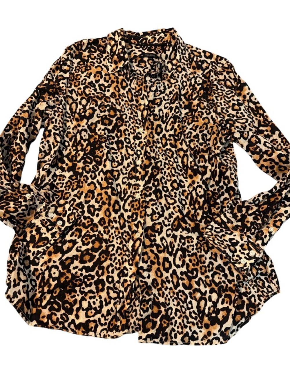 Talbots Leopard Print Long Sleeve Button Down Shirt Long Sleeve Cheetah Size L